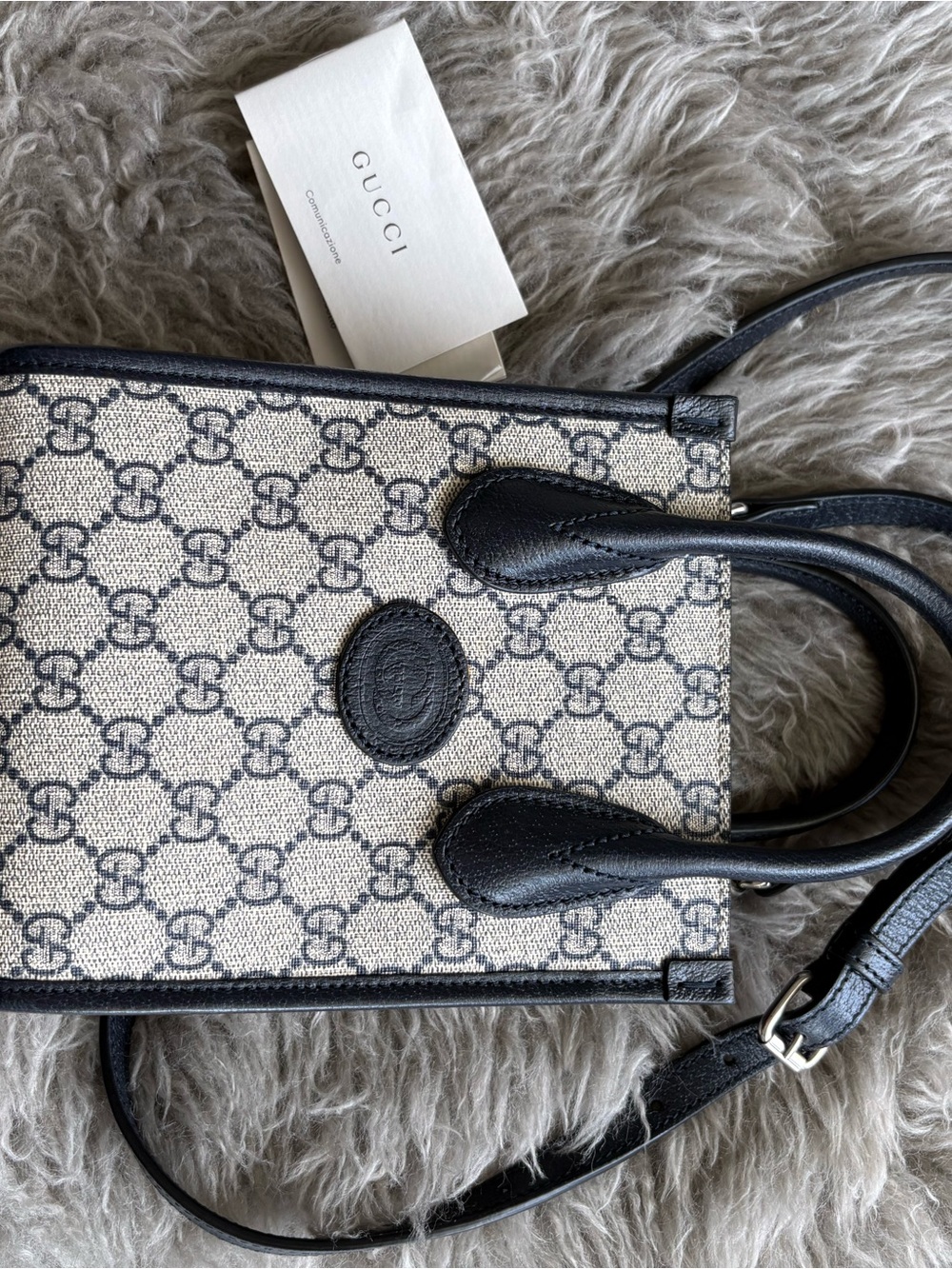 Gucci Beige & Black GG Supreme Mini Tote